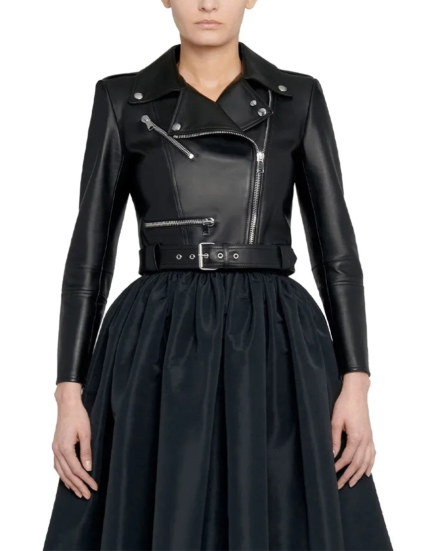 Women's Cropped Black Leather Jacket | Gloss Leather Women's Cropped Black Leather Jacket | Gloss Leather
