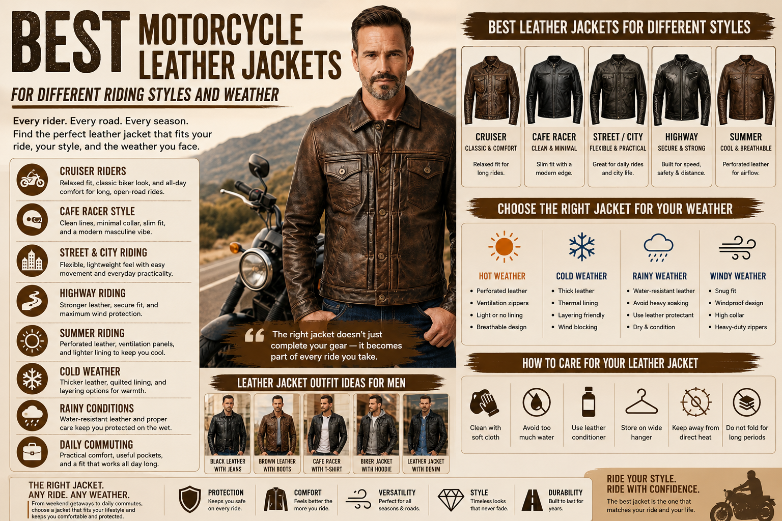 Best Motorcycle Leather Jackets for Different Riding Styles and Weather