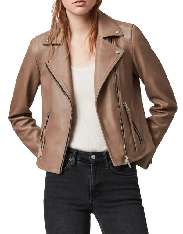 Biker Leather Jacket with Notch Collar by Gloss Leather