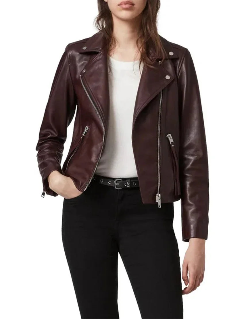Brown Supple Leather Biker Jacket with Notch Collar
