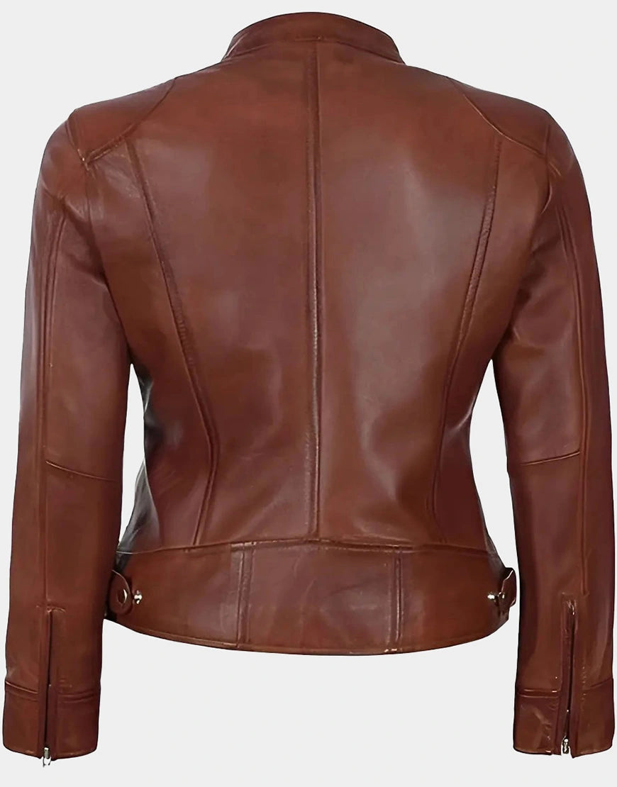 Women Black & Brown Motorcycle Lambskin Leather Jacket