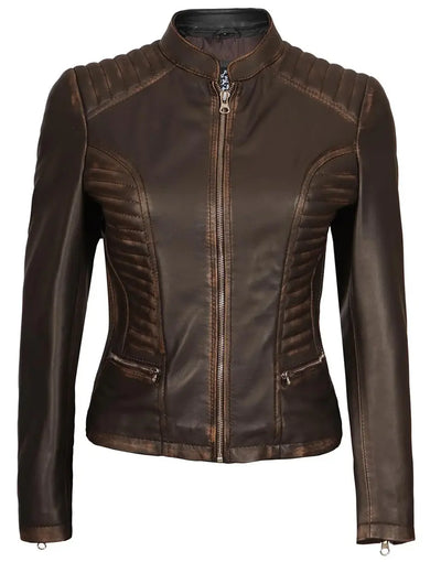 Dark Brown Motorcycle Leather Jacket for Women