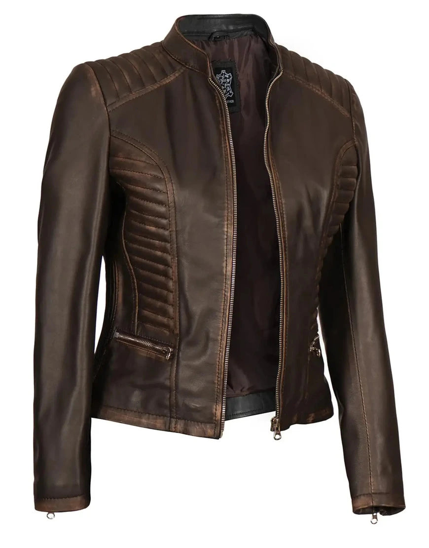 Brown Motorcycle Leather Jacket for female