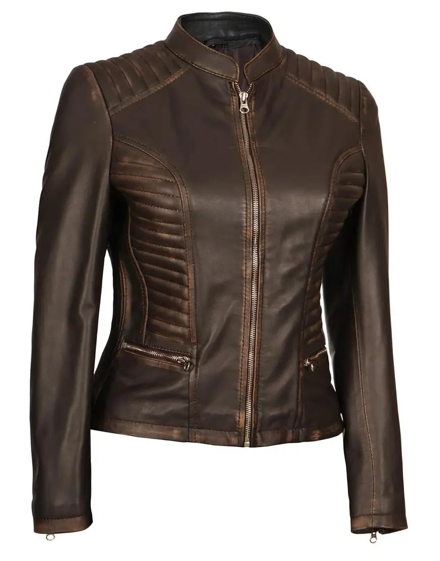 Brown Motorcycle Leather Jacket for girls