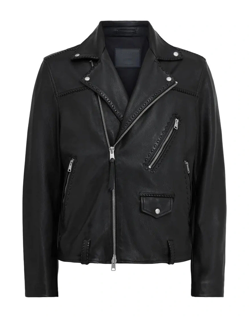 Whipstitch Leather Biker Jacket for female