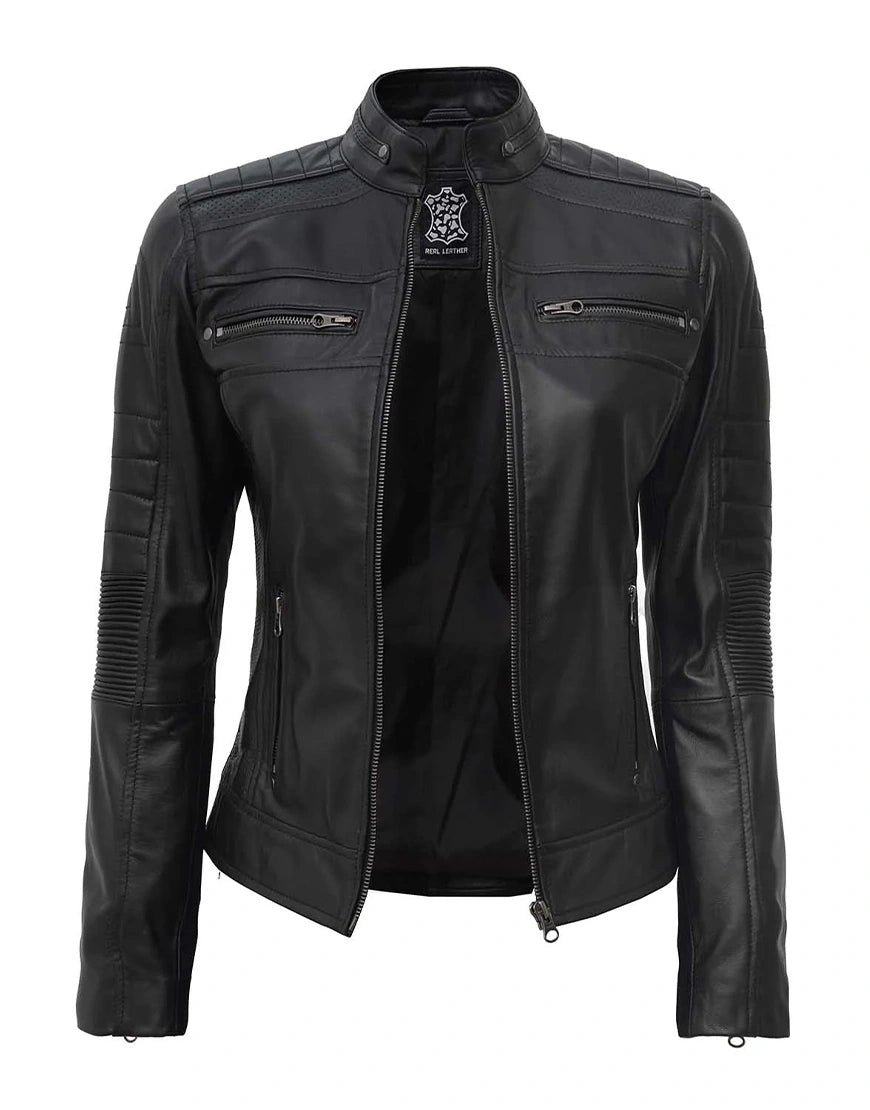 Austin Brown & Black Motorcycle Leather Jacket by GL for girls