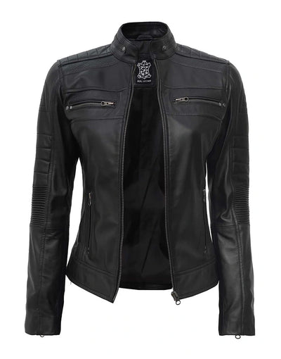 Austin Brown & Black Motorcycle Leather Jacket For Women