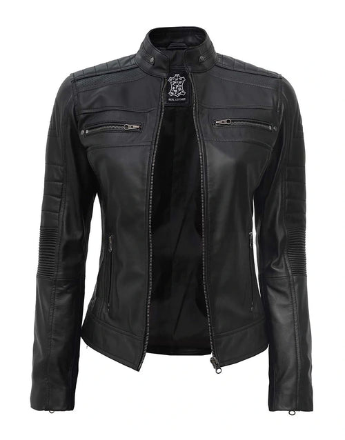 Austin Brown & Black Motorcycle Leather Jacket For Women