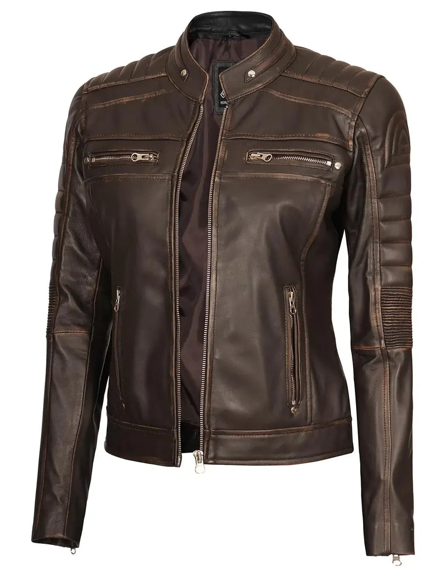 female dark brown leather jackets