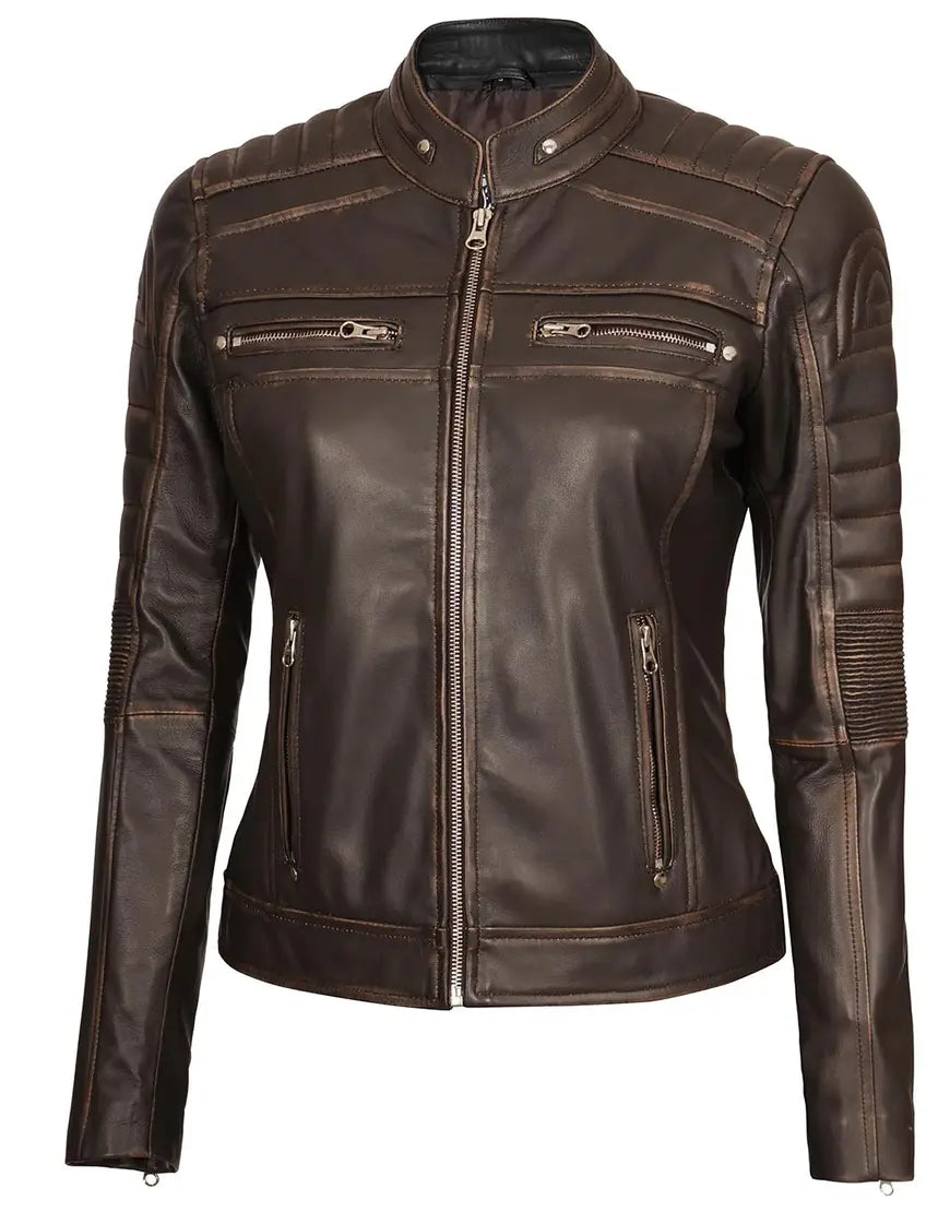 female rust brown leather jackets