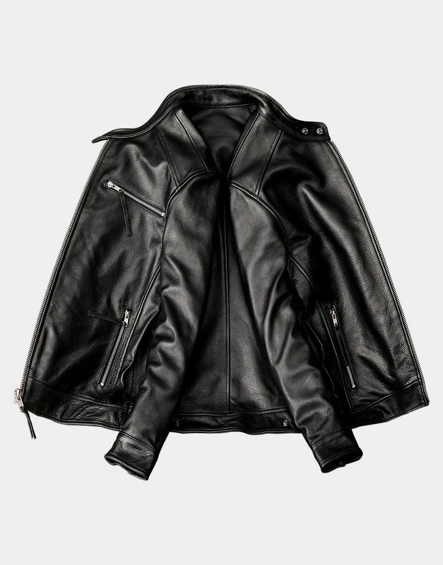 Cowhide Black Leather Jacket by gloss leather