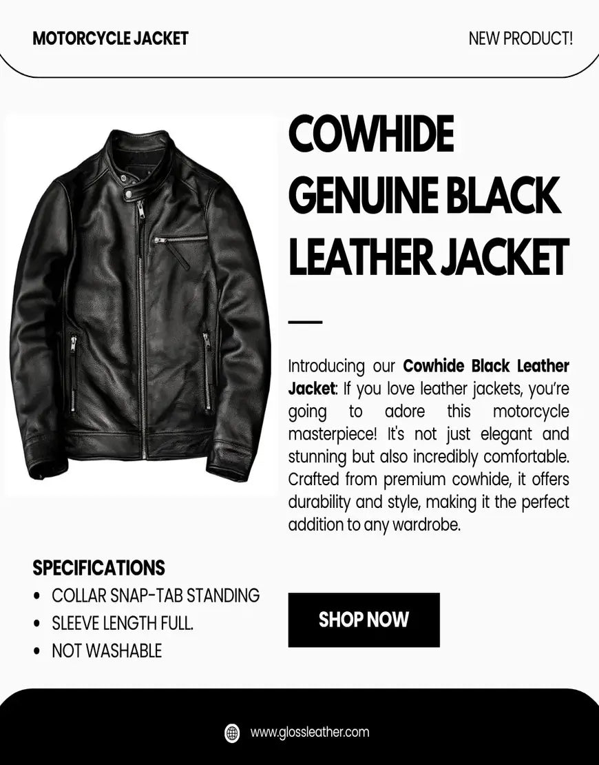 Cowhide Black Leather Jacket by by GL for men
