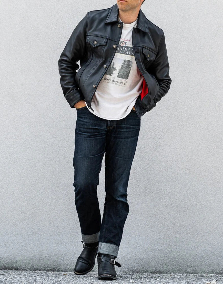 Jackknife Black Leather Jacket by GL for male