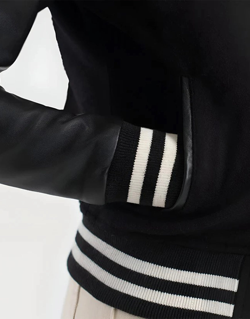 Julie Black Hybrid Varsity Jacket by GL