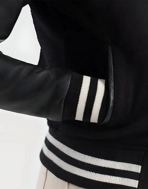 Julie Black Hybrid Varsity Jacket by GL