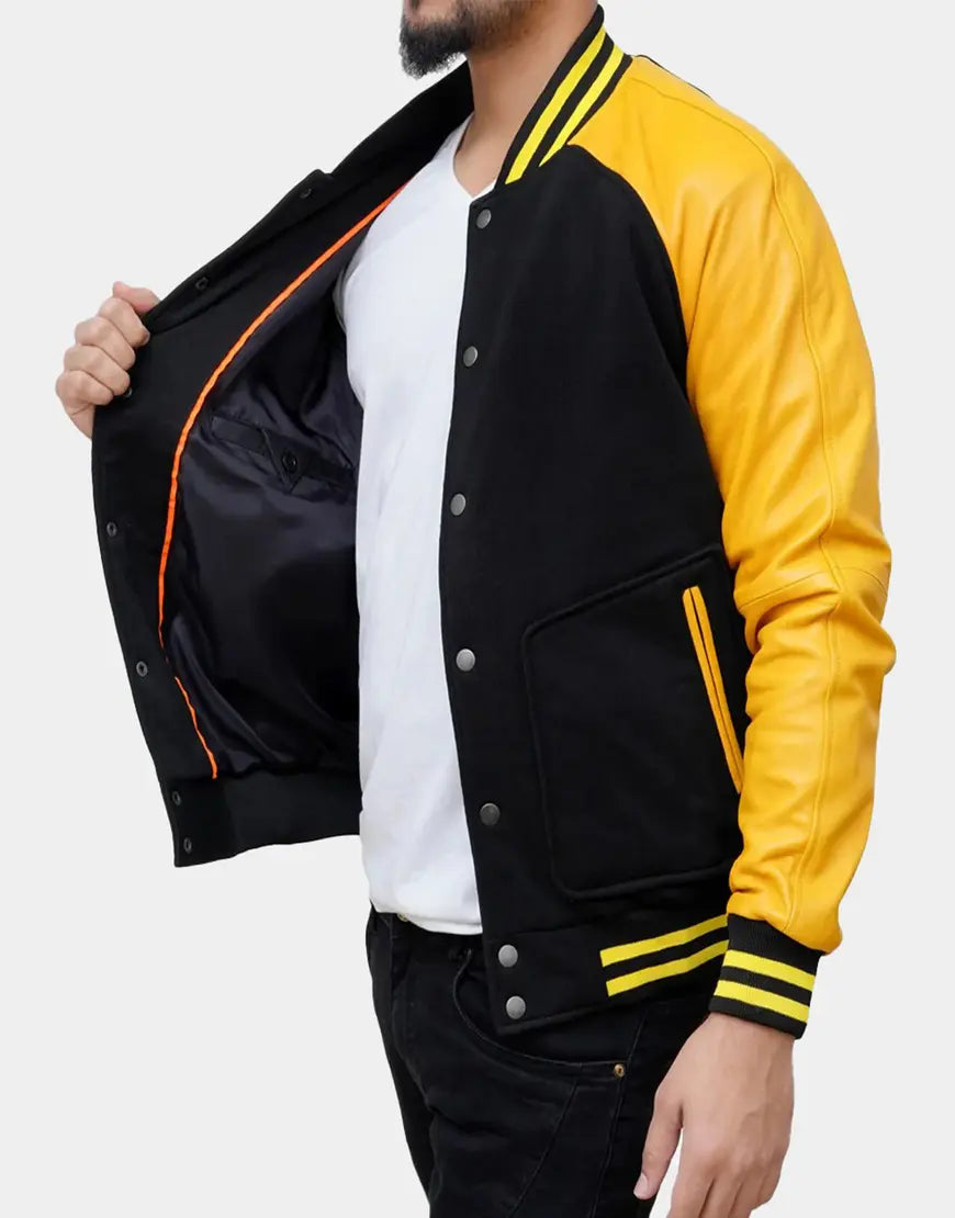 Men Grayson Black and Yellow Varsity Jacket