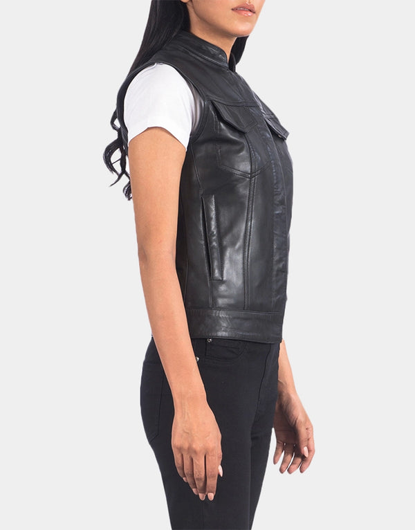 Women's Leather Vest - Western Biker Leather Vest Gloss Leather