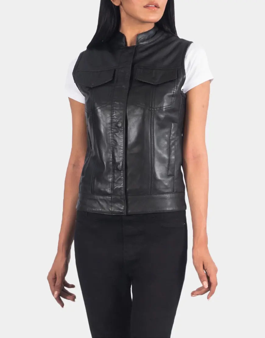 Rayne Moto Brown Leather Vest by Gloss leather