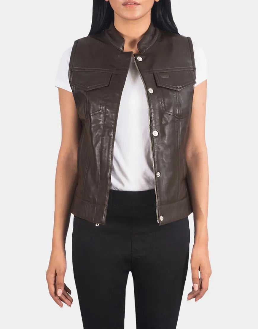 Rayne Moto Brown Leather Vest by GL