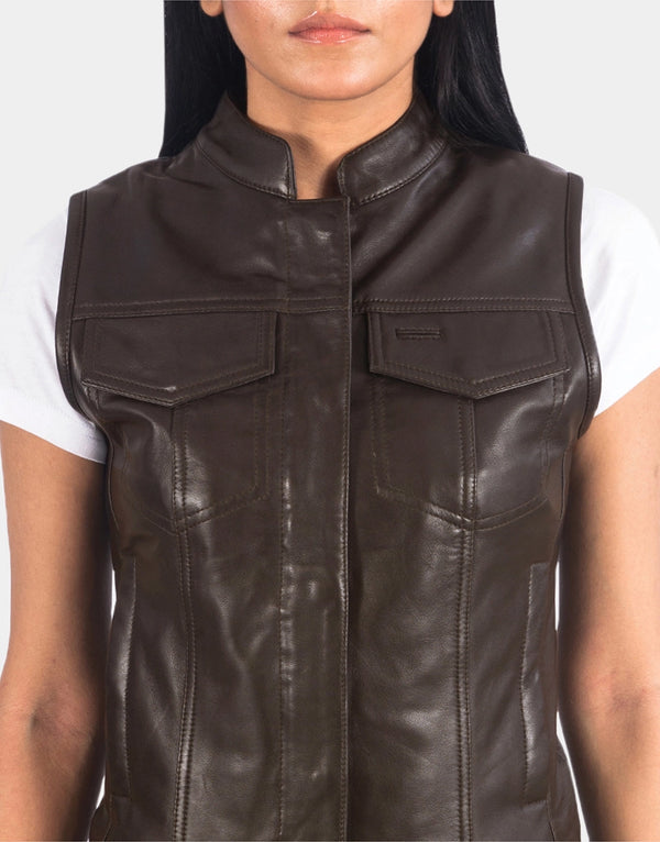 Rayne Moto Brown Leather Vest by GL for female