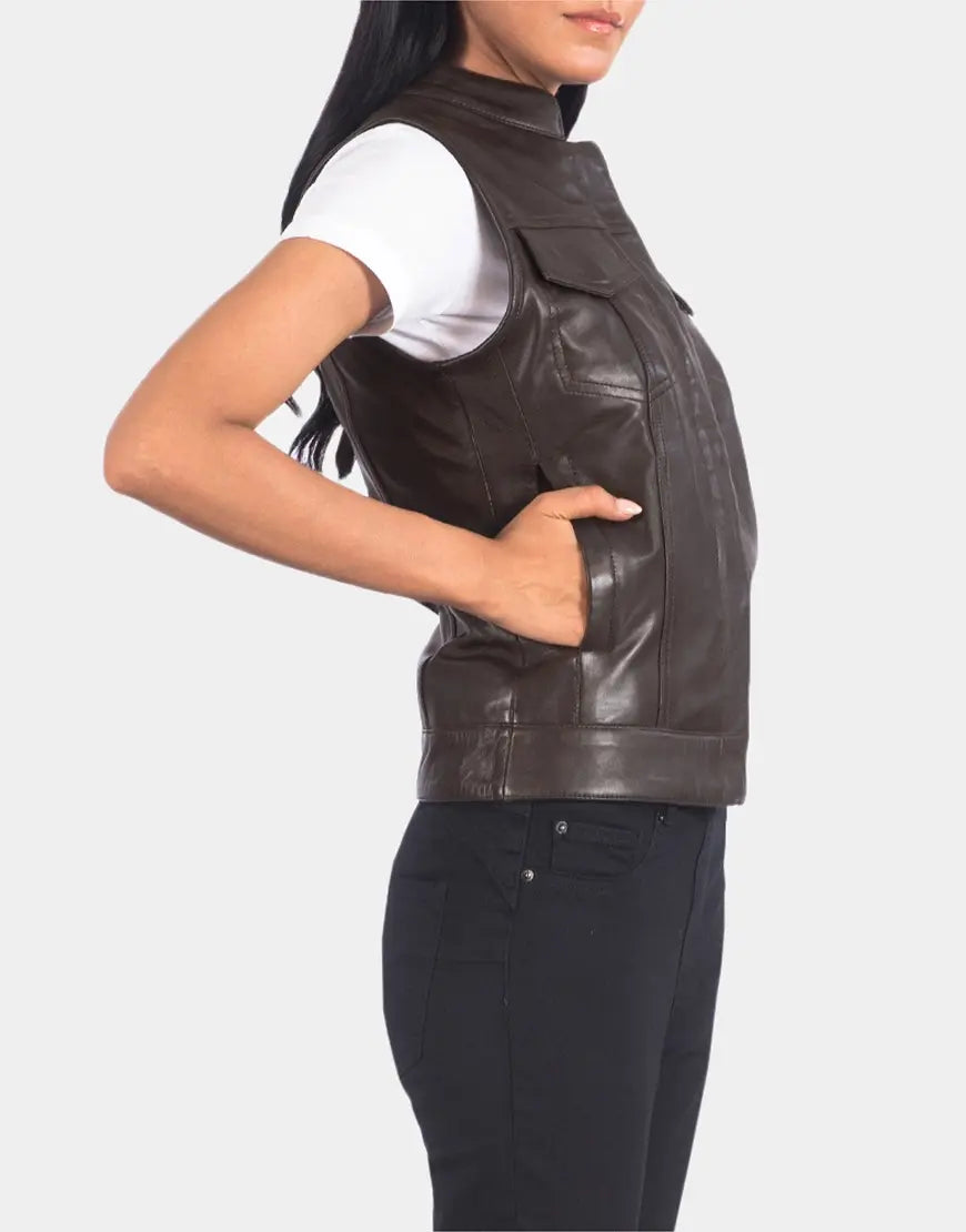 Women's Rayne Moto Brown Leather Vest