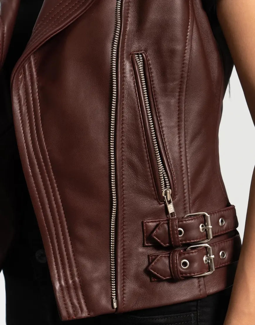 Rhonda Maroon Leather Biker Vest by GL for female
