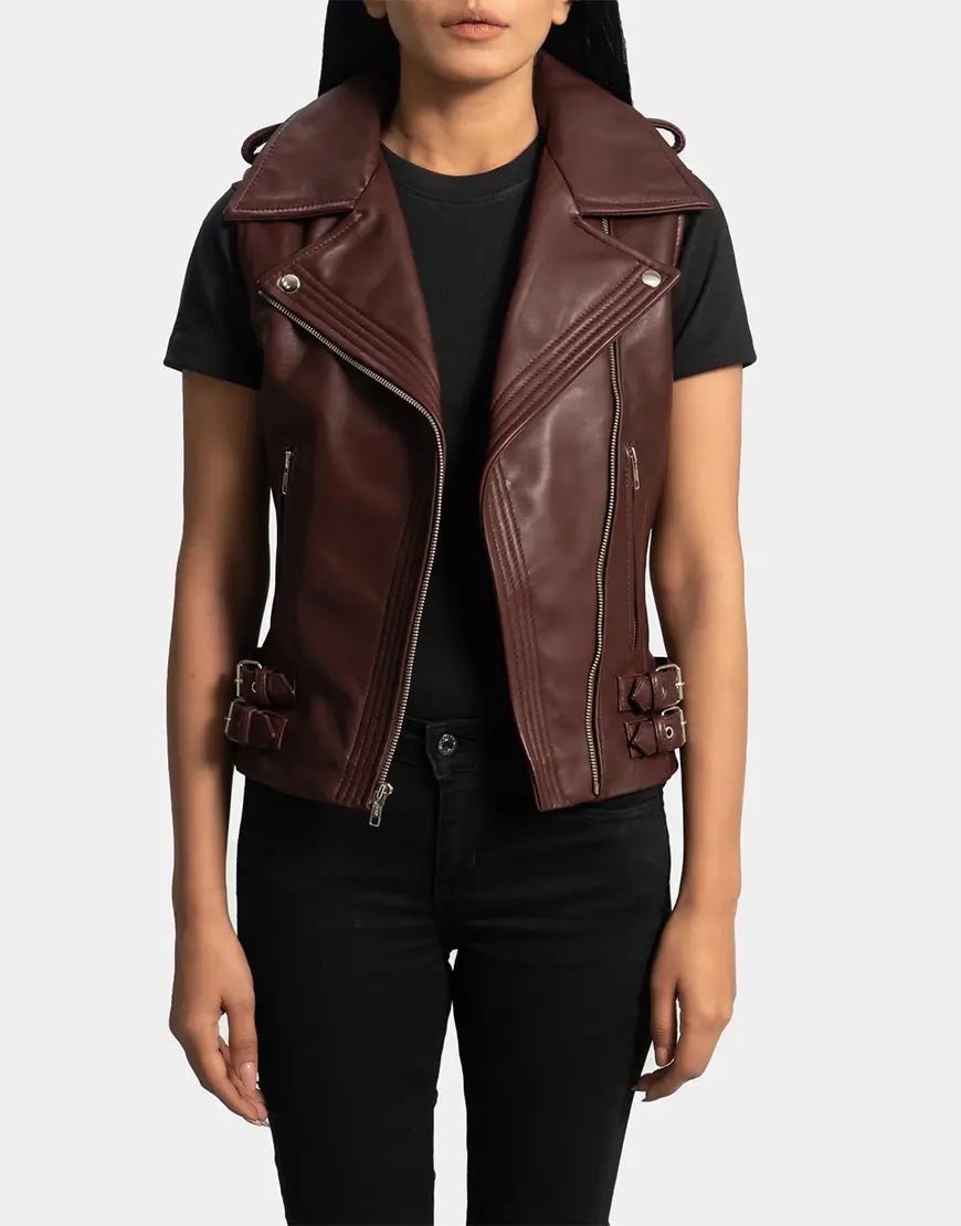Rhonda Maroon Leather Biker Vest by GL