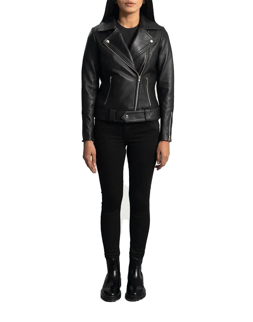 Women's Rumy Black Leather Biker Jacket