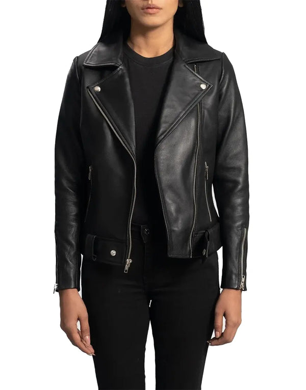 Women's Rumy Black Leather Biker Jacket