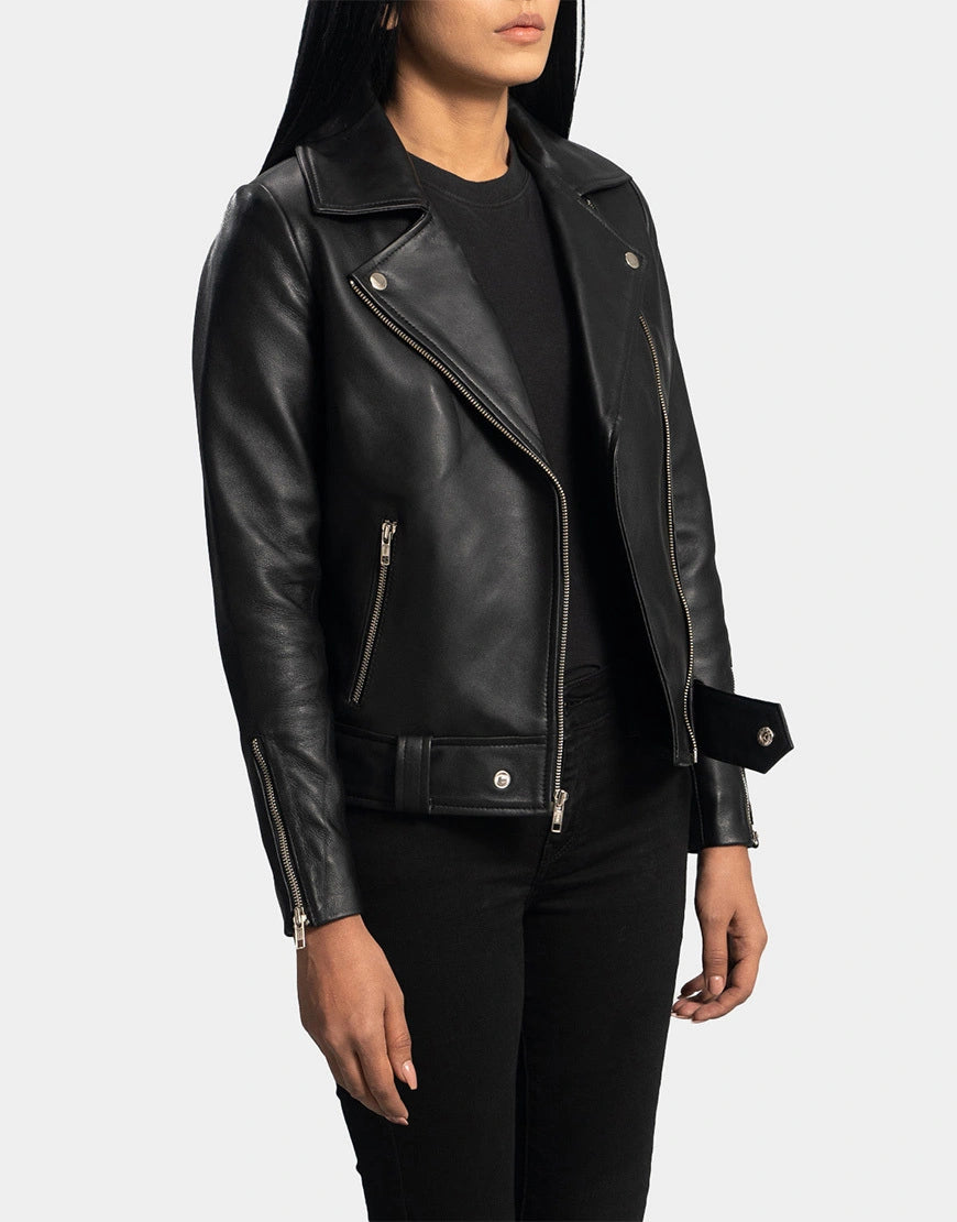 Rumy Black Leather Biker Jacket by GL