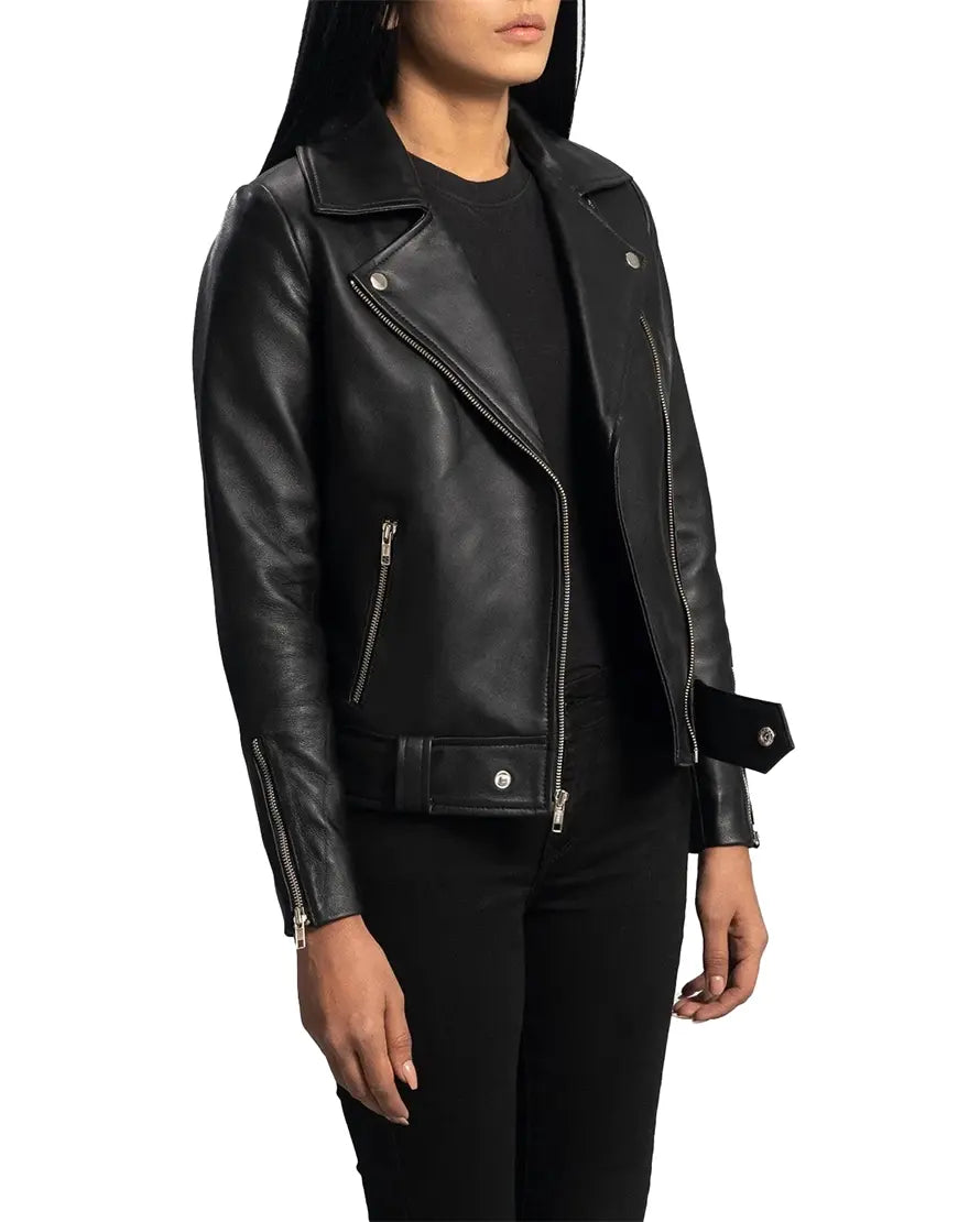 Women's Rumy Black Leather Biker Jacket