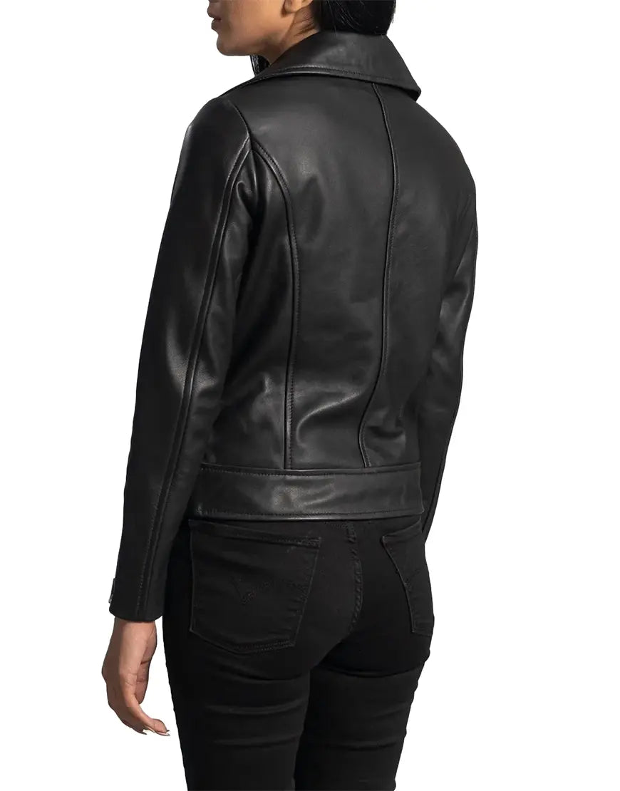 Women's Rumy Black Leather Biker Jacket