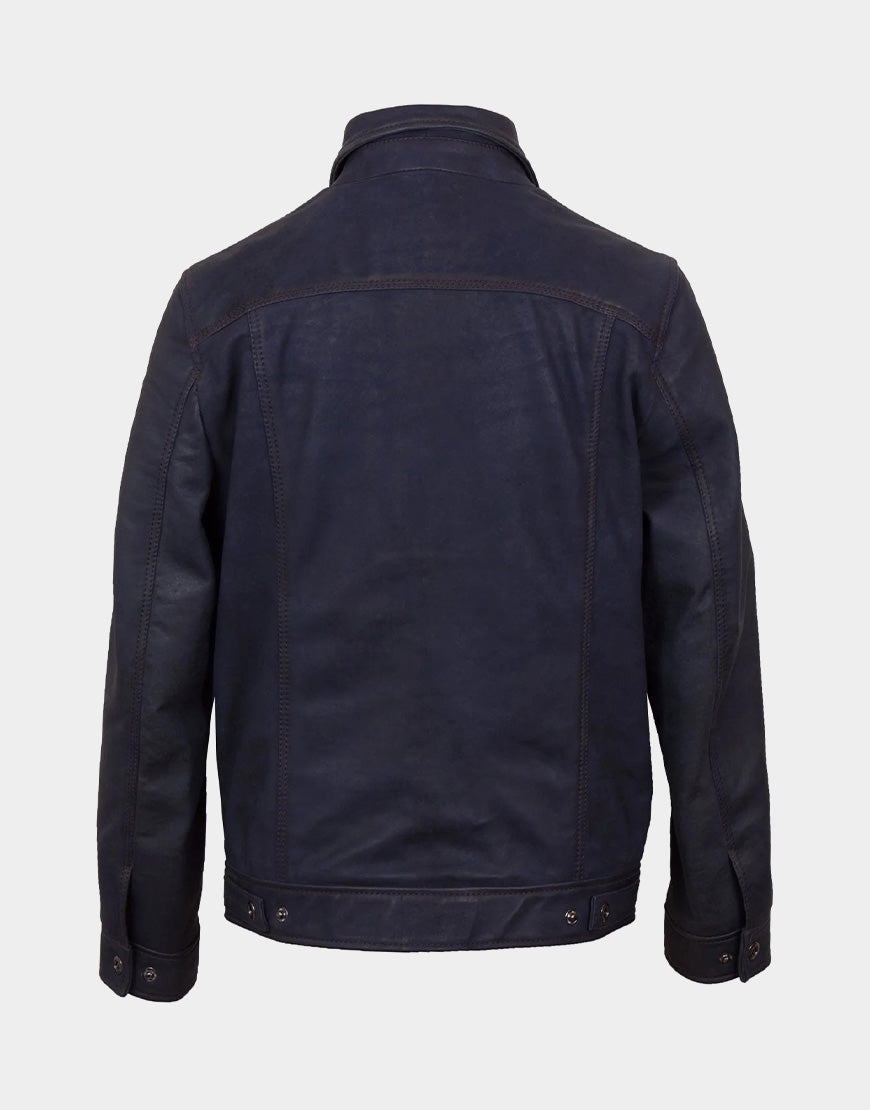 Elvis blue denim leather jacket for men