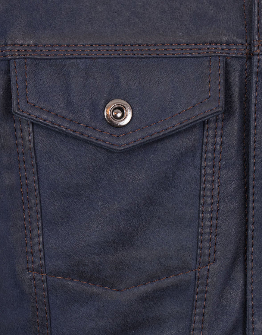 Elvis men blue denim leather jacket