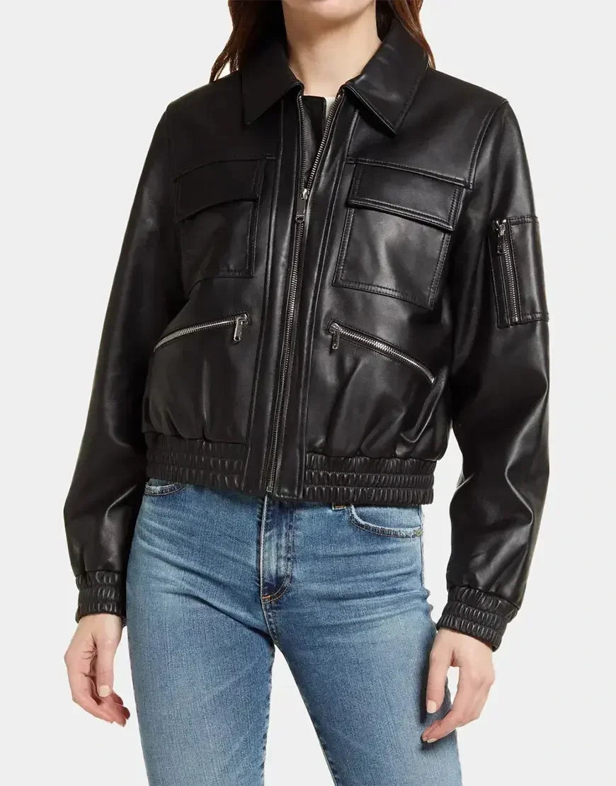 women black Leather Jacket