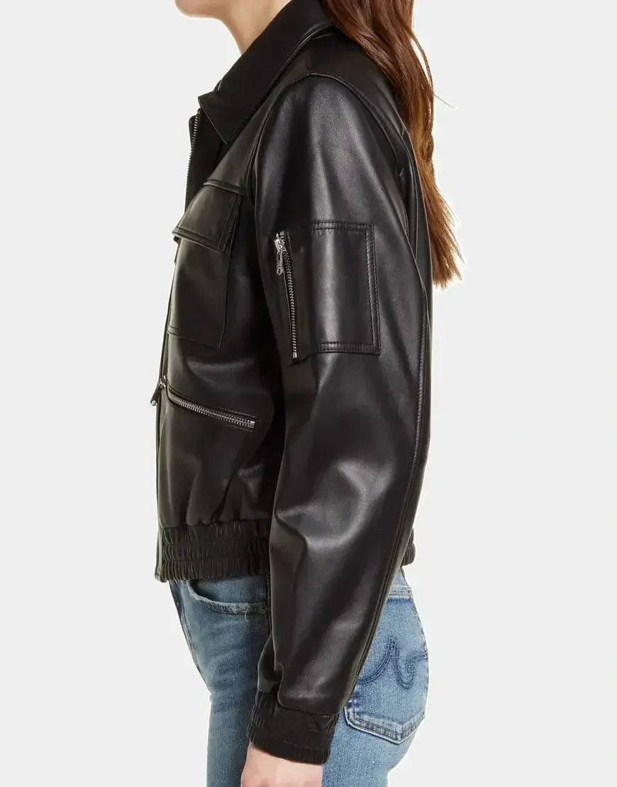 women black Leather Jacket