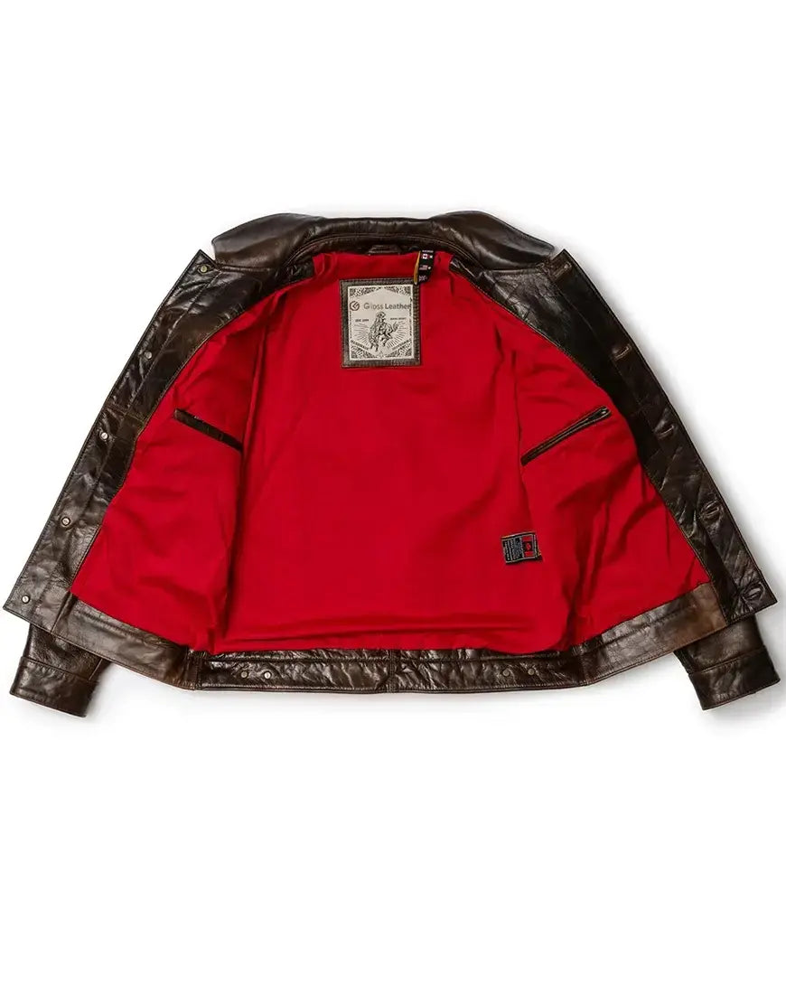 Men’s Brown Leather Trucker Jacket The Convoy Rust