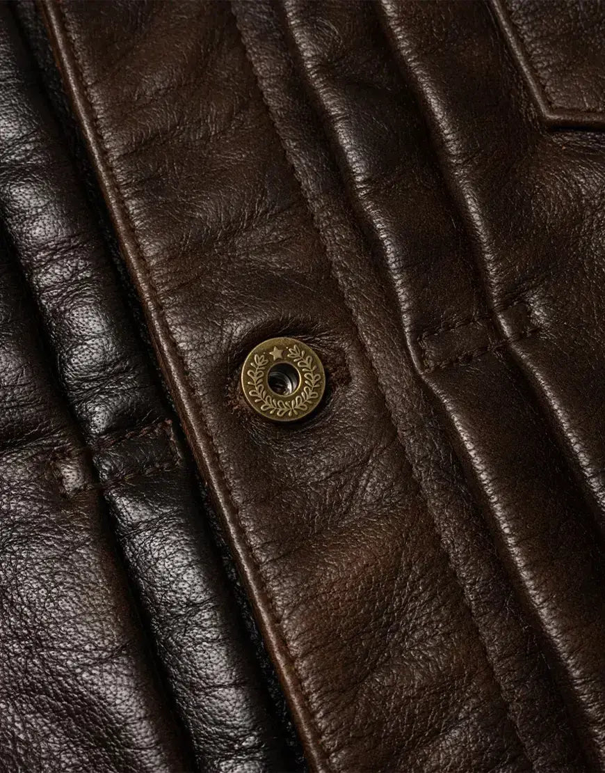 Men’s Brown Leather Trucker Jacket The Convoy Rust