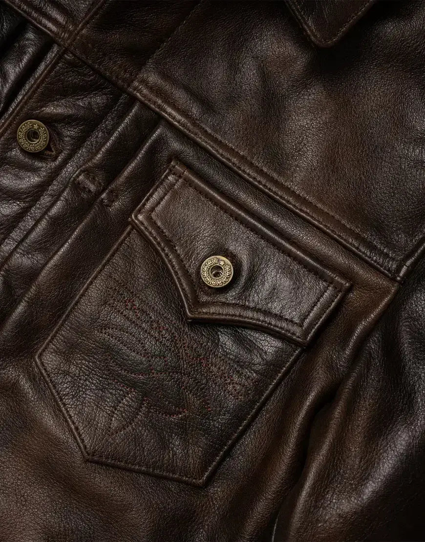 Men’s Brown Leather Trucker Jacket The Convoy Rust