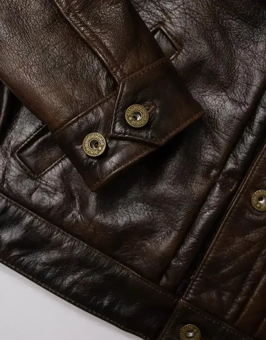 Men’s Brown Leather Trucker Jacket The Convoy Rust
