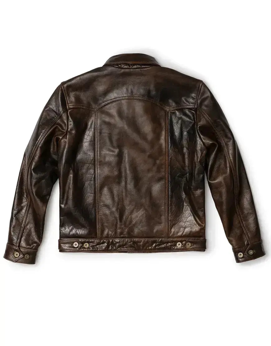 Men’s Brown Leather Trucker Jacket The Convoy Rust