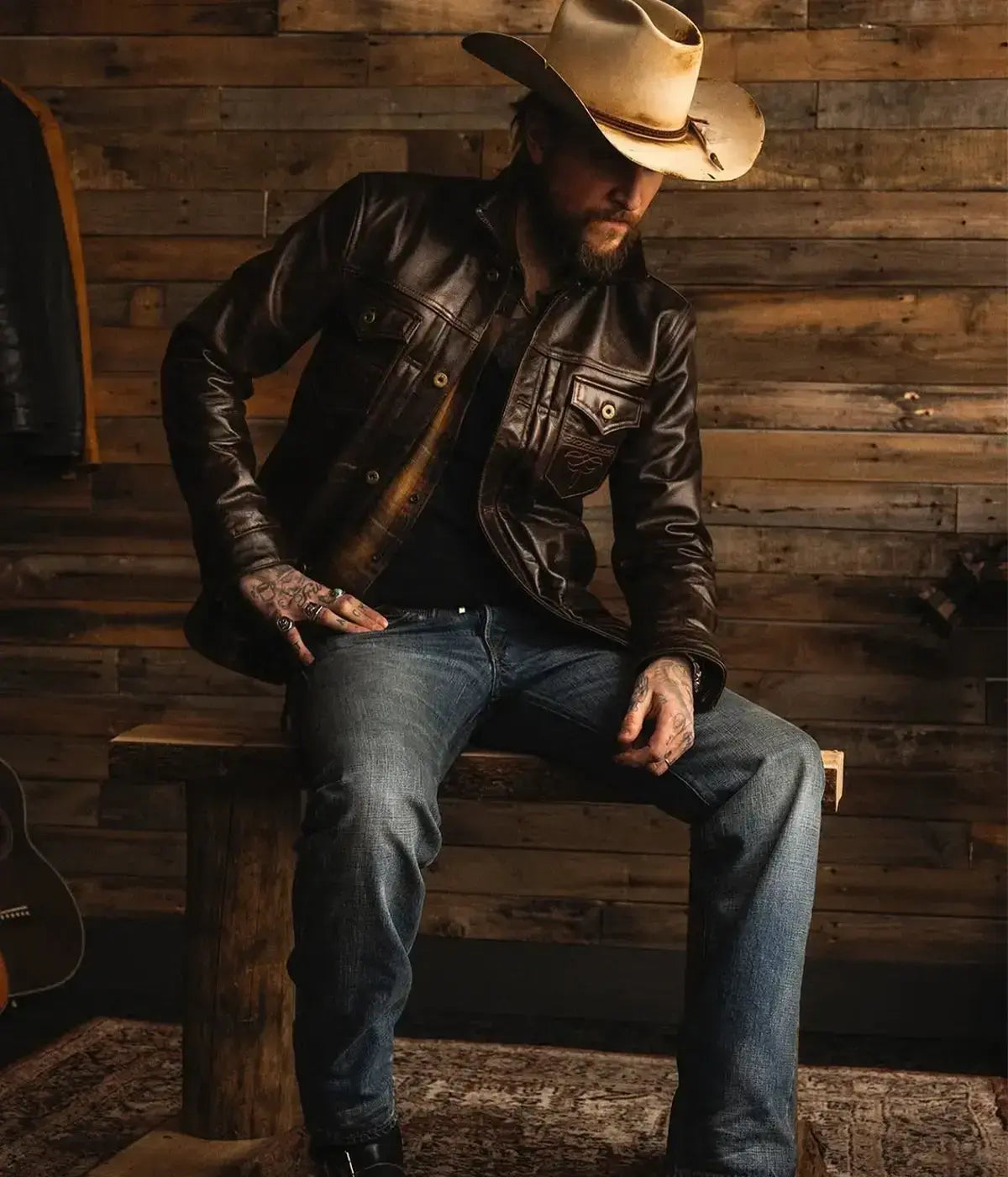 Men’s Brown Leather Trucker Jacket The Convoy Rust