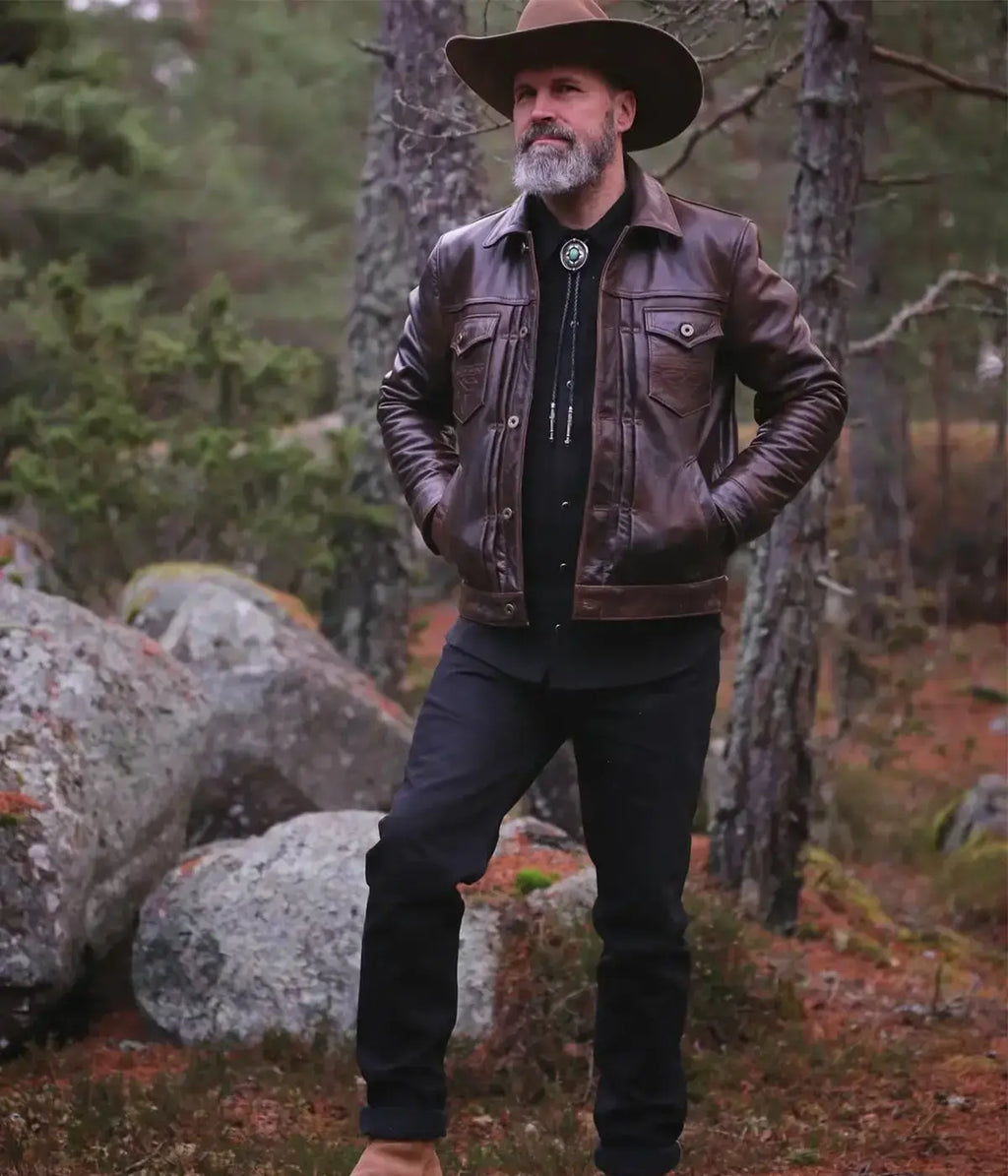 Men’s Brown Leather Trucker Jacket The Convoy Rust