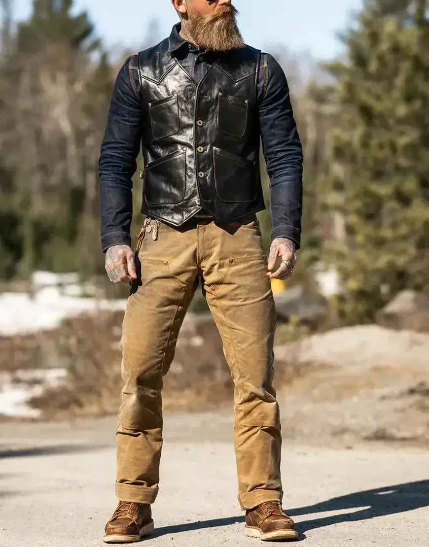 Men Black Leather Vest