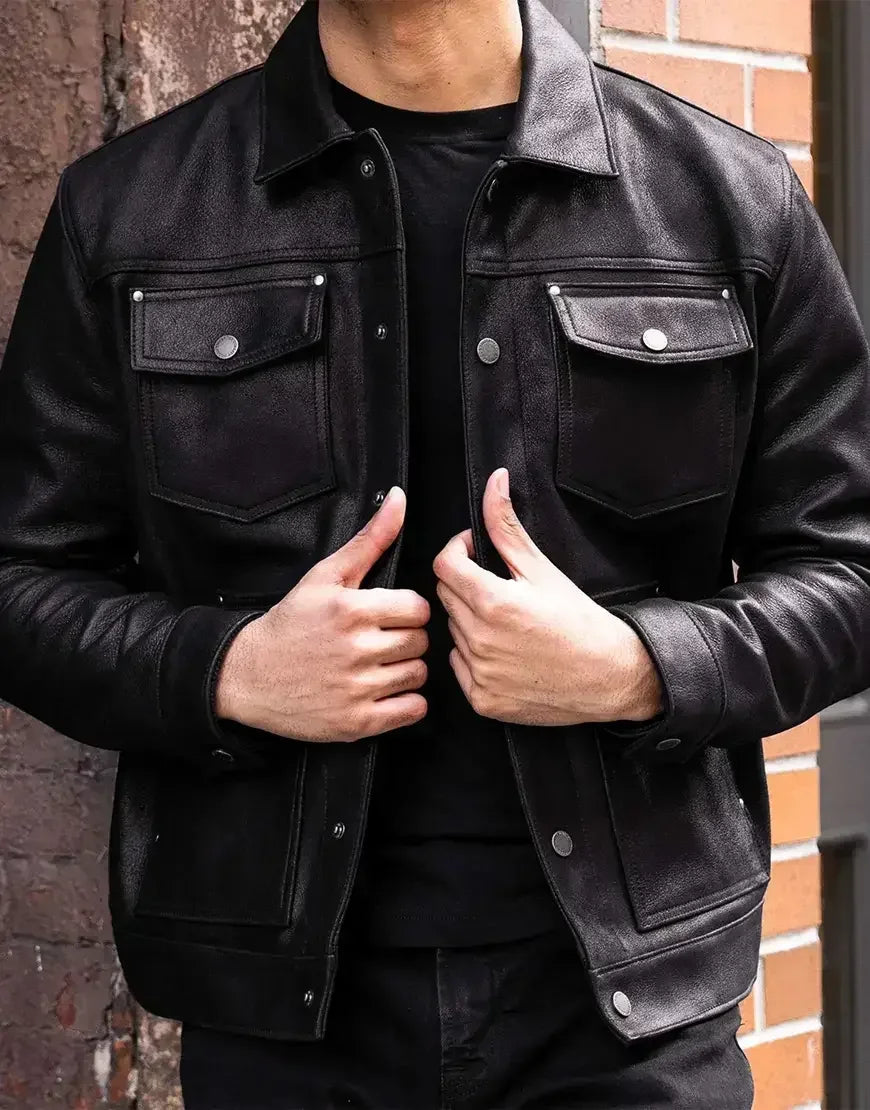 Black Roughout Lambskin Leather Jacket