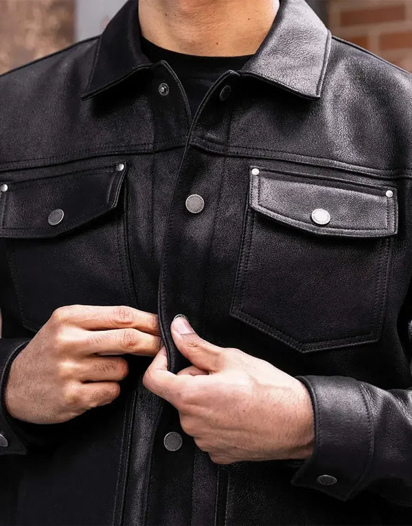 Black Roughout Lambskin Leather Jacket