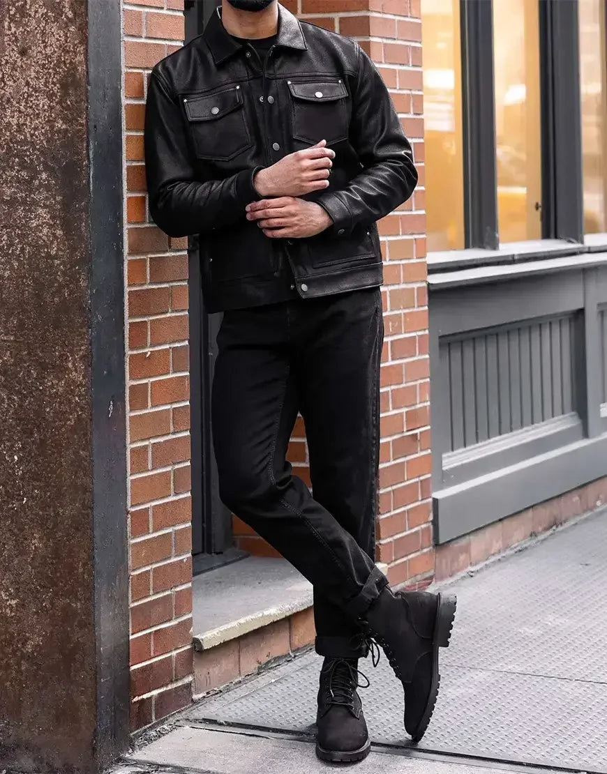 Black Roughout Lambskin Leather Jacket