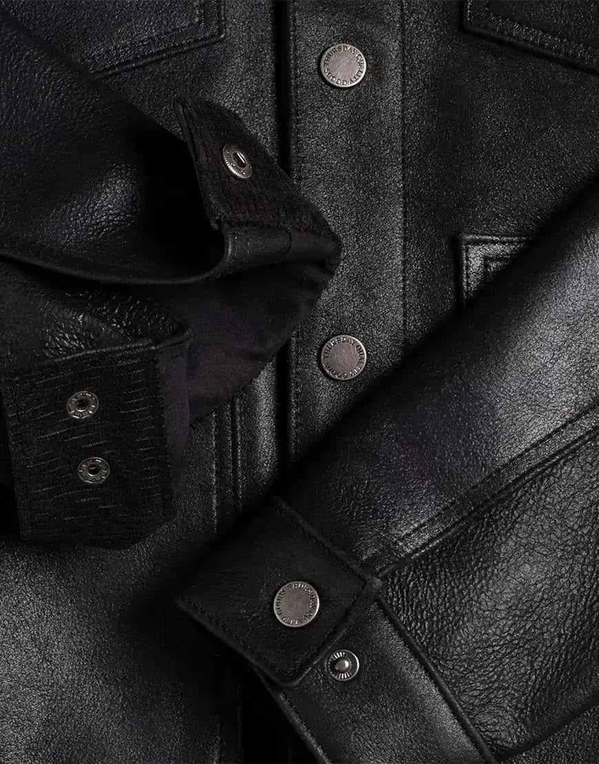 Black Roughout Lambskin Leather Jacket