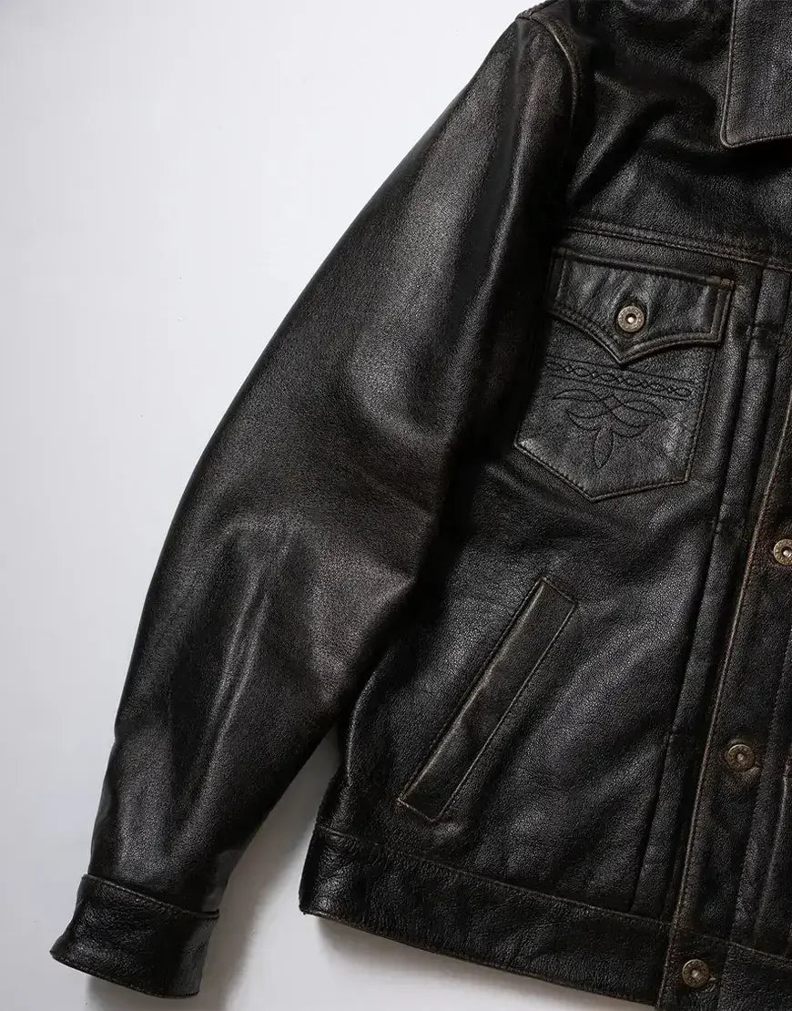 Gloss Leather Convoy Jacket – Rugged Coffee Leather Jacket