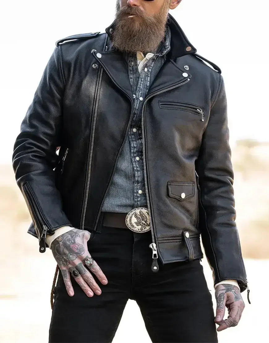 Widowmaker Black Motorbike Leather Jacket for Men
